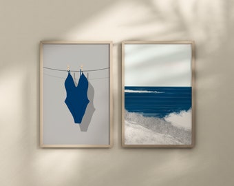 Set of 2 Beach Prints | Abstract Ocean Art | Minimalist Coastal Print| Digital Download | Printable Wall Art