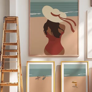 Set of 3 Beach Ocean Prints | Minimalist People Beach Art Vintage Beach Art | Beach House Decor | Gallery Wall Art Set Digital Download Art image 7