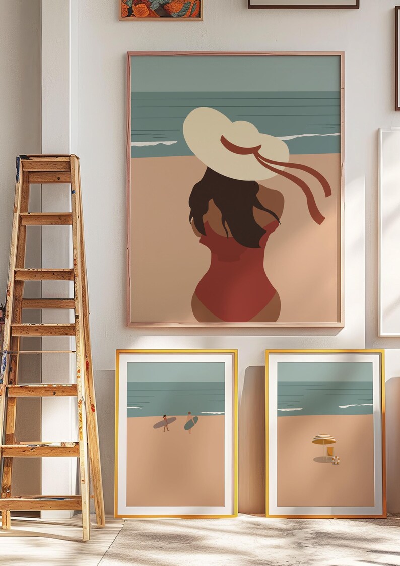 Set of 3 Beach Ocean Prints | Minimalist People Beach Art Vintage Beach Art | Beach House Decor | Gallery Wall Art Set Digital Download Art image 7