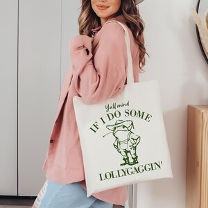 Funny Lollygagging Cowboy Frog Retro Tote Bag Everyday Cute Tote Bag Gift for Friend | Gift under 20 Teacher Appreciation School Canvas Bag image 9