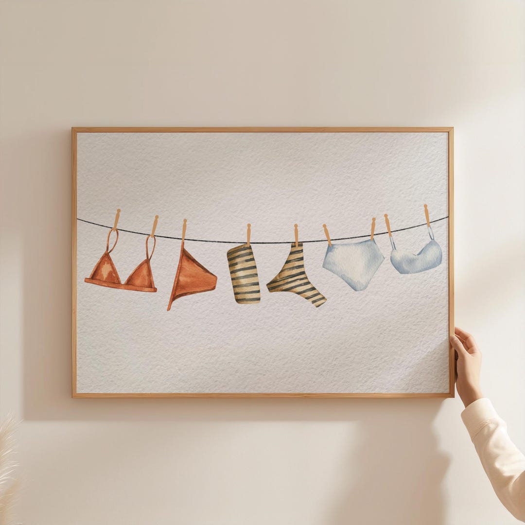 Bathing Suits Clothesline Swimming Print Vintage Swimsuit Beach