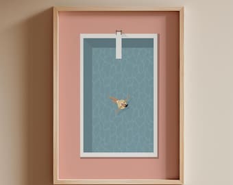 Pink Swimming Pool Woman Floating Art | Retro Swimming Pool Print | Pool House Summer Wall Poster | Digital Download | Printable Wall Art