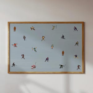 Tiny Hockey Players Print | Minimalist People Art Gift for Hockey Player Sports Horizontal Office Decor Poster Unframed Matte Physical Print