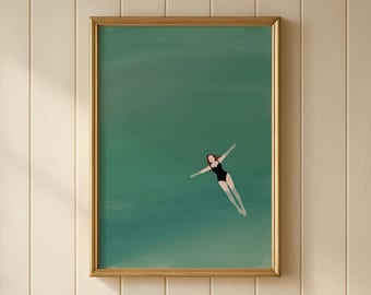 Woman Floating in Water Print | Swimming Pool Print | Cute Summer Wall Poster | Beach House Art Print | Digital Download Printable Wall Art