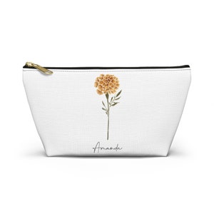 Custom Birth Flower Gift | Personalized Makeup Bag | Birthday Gift for Her | Mother&#39;s Day Gift | Gift for Best Friends | Accessory Pouch