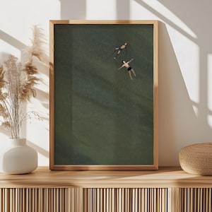 Men Floating in Green Water Print | Swimming Pool Print Beach House Art | Pool House Decor Cute Summer Poster Matte Unframed Physical Print