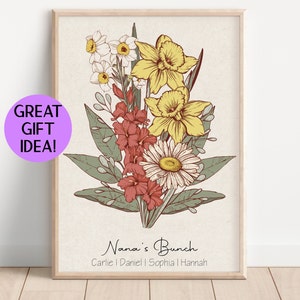 CUSTOM Birth Flower Bouquet | Grandma&#39;s Garden | Personalized Gift | Family Birth Month Flowers | Custom Garden Order | Digital Download Art