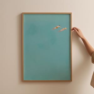 Man and Blonde Woman Floating in Pool | Tiny People Swimming Wall Art | Cute Summer Wall Poster | Beach House Decor | Digital Download Art