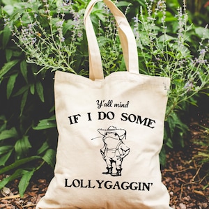 Funny Lollygagging Cowboy Frog Retro Tote Bag Everyday Cute Tote Bag Gift for Friend | Gift under 20 Teacher Appreciation School Canvas Bag Black