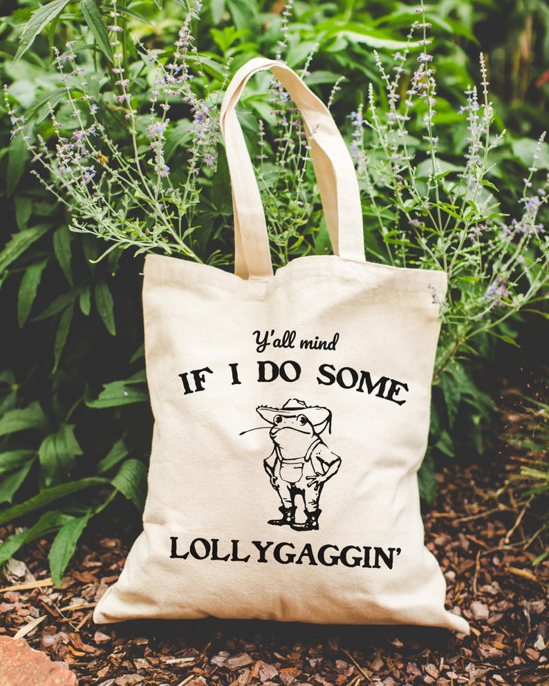 Funny Lollygagging Cowboy Frog Retro Tote Bag Everyday Cute Tote Bag Gift for Friend | Gift under 20 Teacher Appreciation School Canvas Bag Black