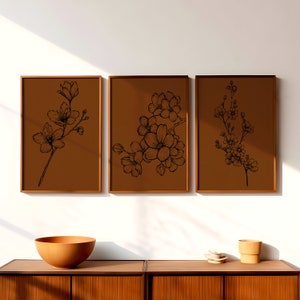 Set of 3 Line Art Floral Prints | Minimalist Flower Art | Botanical Posters | Gallery Wall Art | Printable Wall Art