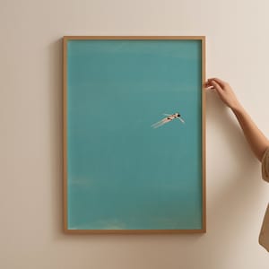 Girl Floating in Pool Swimming Wall Art Pool Print Beach Art Pool House Decor Minimalist People Print Digital Download image 1