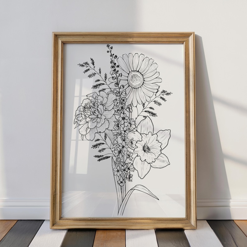 CUSTOM Birth Flower Tattoo Design | Family Flower Bouquet Personalized Gift Minimalist Spine Tattoo Design Gift for Family Digital Download image 5