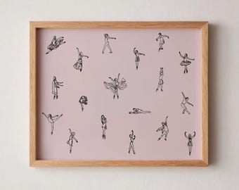 Tiny Ballerinas Print | Minimalist Line Art Ballet Dancers | Gift for Dancer | Horizontal Girl Room Decor | Digital Download Printable Art