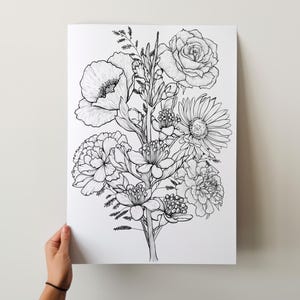 CUSTOM Birth Flower Tattoo | Family Flower Bouquet Wall Art | Birth Month Flower Bunch Minimalist Spine Back Tattoo Design Digital Download