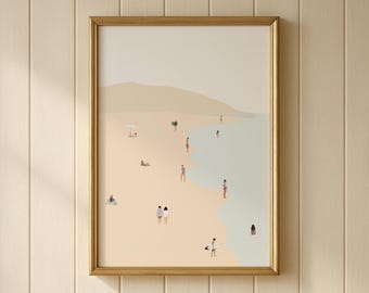 Minimalist Beach Day People Swimming Print | Vintage Beach Bathroom Wall Art | Cute Summer Wall Poster | Beach House Decor Digital Download