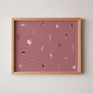 Malutkie baletnice | Minimalistyczna sztuka baletnic | Prezent dla tancerki Dusty Rose Pozioma dekoracja pokoju dla dziewczynki Pobierz cyfrową grafikę do druku