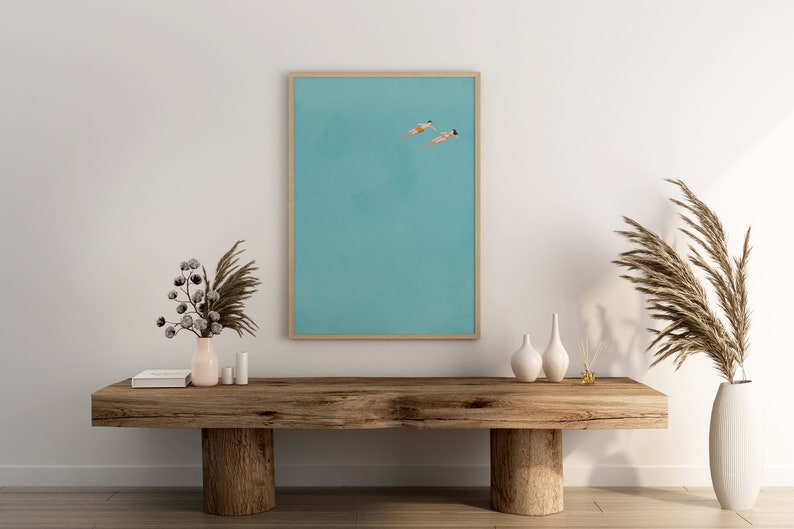 Man and Woman Floating in Pool Couple Swimming Wall Art Summer Swim Poster Pool House Art Beach House Decor Digital Download image 6