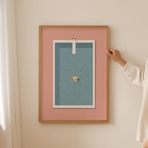 Pink Swimming Pool Woman Floating Art | Retro Swimming Pool Print | Pool House Summer Wall Poster | Digital Download | Printable Wall Art