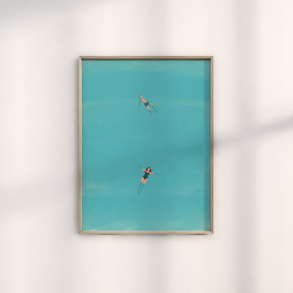 Man and Woman Floating in Pool | Couple Swimming Wall Art | Summer Poster | Beach House Decor | Digital Download