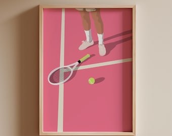 Pink Tennis Court Print | Retro Cute Tennis Art | Gift for Tennis Player Aerial Minimalist People Art Office College Dorm Art Physical Print