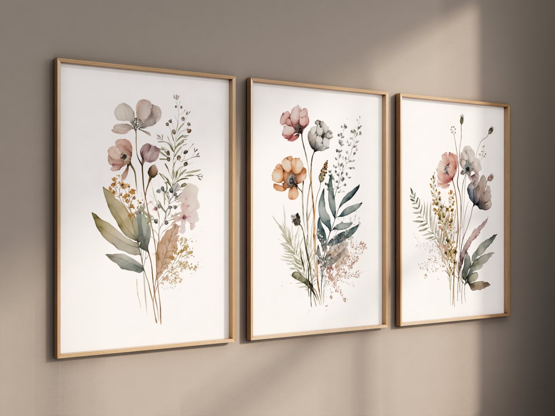 Set of 3 Wildflower Bouquet Prints Triptych Floral Wall Art - Etsy