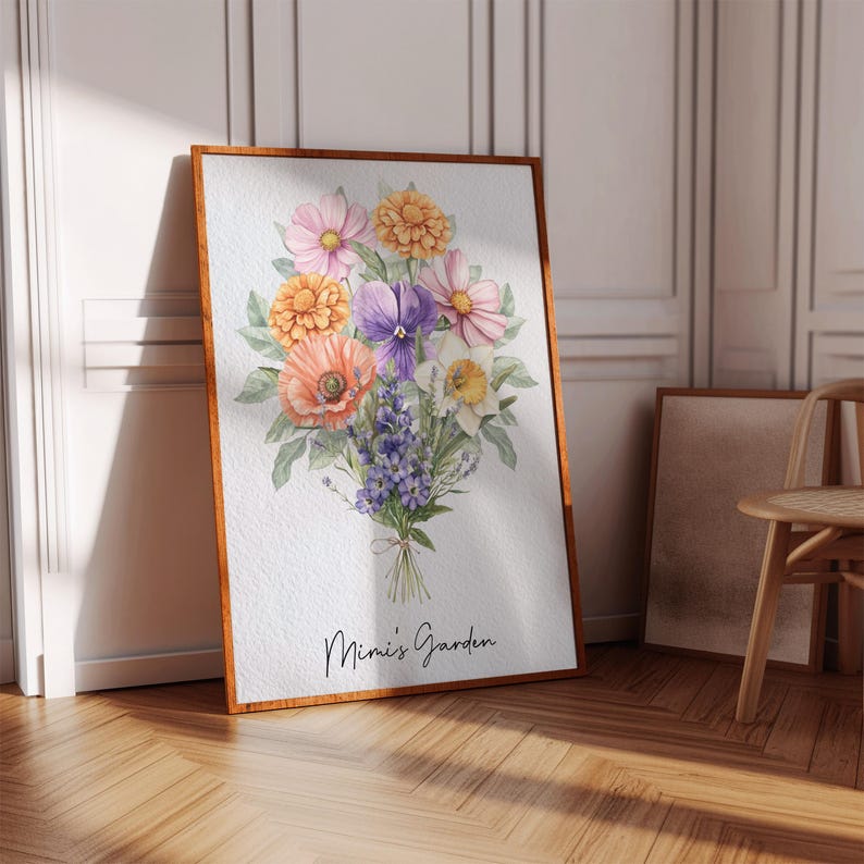 Family Birth Flower Bouquet Gift | Nana's Garden Mother's Day Grandma Gift Watercolor Birth Month Flowers Personalized Gift Digital Download image 13