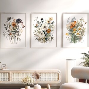 Set of 3 Wildflower Bouquets | Triptych Vintage Floral Wall Art ...