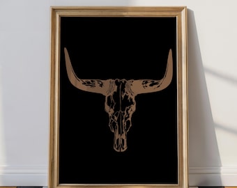 Longhorn Bull Skull Print | Cowboy Decor | Southwestern Desert Art | Landscape Desert House Decor | Digitial Download | Printable Wall Art