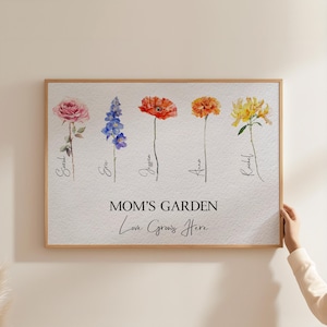 Grandma&#39;s Garden CUSTOM Birth Flower Print | Gift For Mom | Family Garden Birth Flowers Custom Order Watercolor Flower Art Digital Download