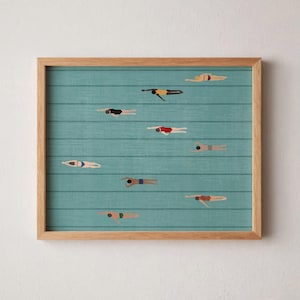 People Swimming in the Pool | Summer Wall Poster | Tiny People Swimming | Pool House Art | Beach House Decor | Unframed Physical Art Print