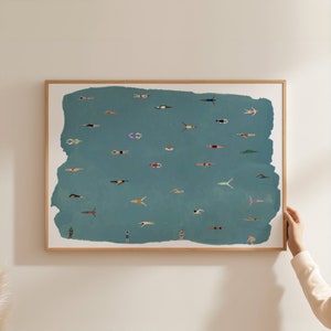 Tiny People Swimming Pool Art | Minimalist Summer Swim Poster | Gift for Swimmer Print | Pool House Decor | Digital Download | Printable Art