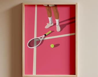 Pink Tennis Court Print | Retro Cute Tennis Art | Gift for Tennis Player Minimalist People Art Cool Office College Dorm Art Digital Download