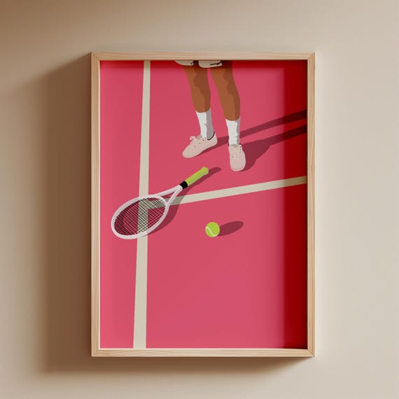 Pink Tennis Court Print | Retro Cute Tennis Art | Gift for Tennis Player Minimalist People Art Cool Office College Dorm Art Digital Download