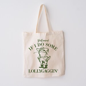 Funny Lollygagging Cowboy Frog Retro Tote Bag Everyday Cute Tote Bag Gift for Friend | Gift under 20 Teacher Appreciation School Canvas Bag Green