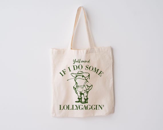 Funny Lollygagging Cowboy Frog Retro Tote Bag Everyday Cute Tote Bag Gift for Friend | Gift under 20 Teacher Appreciation School Canvas Bag