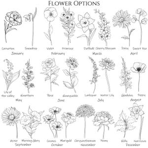 CUSTOM Birth Flower Tattoo Design | Family Flower Bouquet Personalized Gift Minimalist Spine Tattoo Design Gift for Family Digital Download image 7