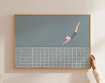 Impresión retro horizontal de nadador buceador / Arte de piscina vintage / Póster de pared de verano / Arte de dormitorio universitario / Descarga digital / Arte imprimible