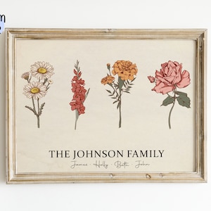 Family Birth Flower Garden Print Birth Month Flower Art CUSTOM Christmas Family Art Personalized Gift Grandma&#39;s Garden Digital Download Art