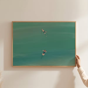 Man and Woman Floating in Water | Swimming Pool Print | Cute Couple Summer Wall Poster | Horizontal Beach Wall Art Matte Physical Art Print