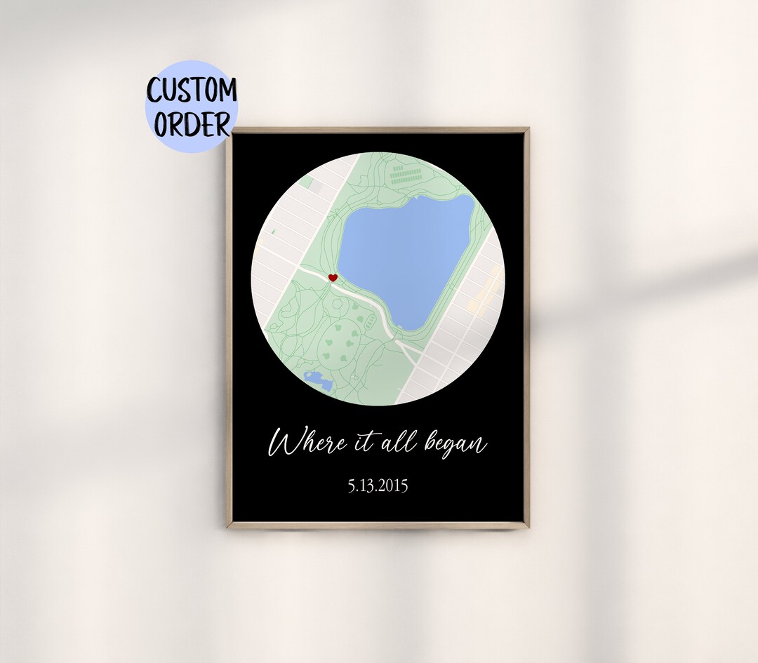 First Date Map Where It All Started First Kiss Location Etsy