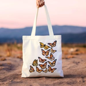 Bolsa de mano con diseño de mariposa monarca, regalo para jardineros, mejor amigo, biblioteca, profesor, regalo de agradecimiento, bolso de lona para playa, bolso de hombro para uso diario en la escuela. imagen 11