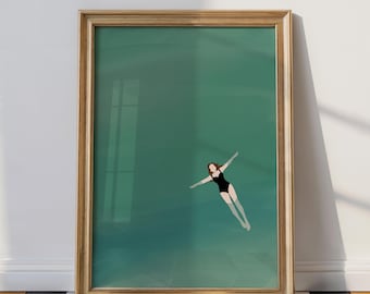 Woman Floating in Water Print | Swimming Pool Print | Cute Summer Wall Poster | Beach House Art Print | Digital Download Printable Wall Art