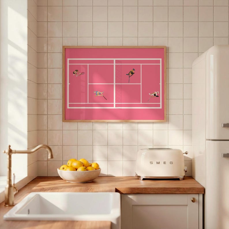 Pink Tennis Court Print | Retro Cute Tennis Art | Gift for Tennis Player Minimalist People Art Cool Office College Dorm Art Digital Download image 8
