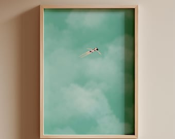 Woman Floating in Clouds Print | Minimalist Swimming Pool Art | Cute Summer Poster Beach House Decor | Digital Download | Printable Wall Art