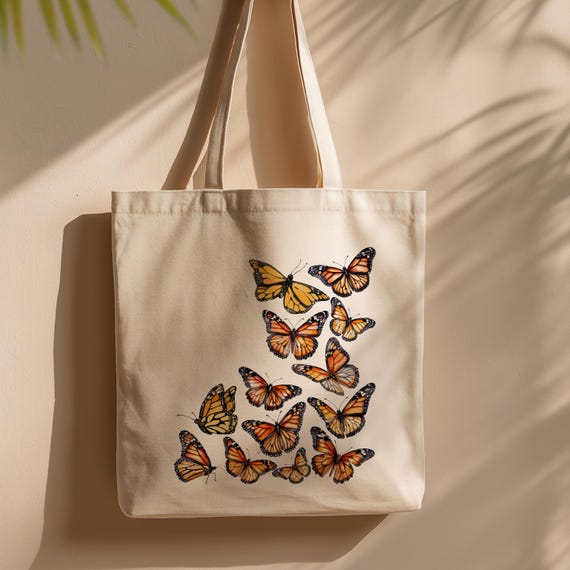 Monarch Butterfly Tote Bag | Gift for Gardener Best Friend Gift Library Teacher Appreciation Gift Beach Shoulder Everyday School Canvas Bag
