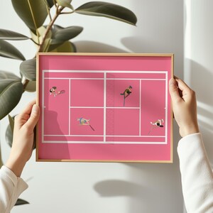 Pink Tennis Court Print | Retro Cute Tennis Art | Gift for Tennis Player Minimalist People Art Cool Office College Dorm Art Digital Download image 17
