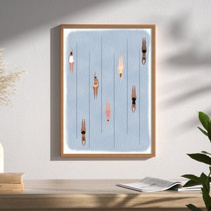 Women Swimming in Pool Art Summer Poster Minimalist Wall Print Digital Download Printable Wall Art image 3