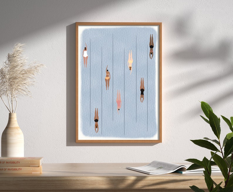 Women Swimming in Pool Art Summer Poster Minimalist Wall Print Digital Download Printable Wall Art image 3