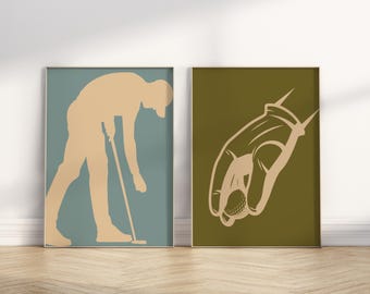 Set of 2 Retro Golf Prints | Office Wall Art | Golfing Posters | Gift for Golfer | Father's Day Gift | Gallery Wall Art | Digital Download